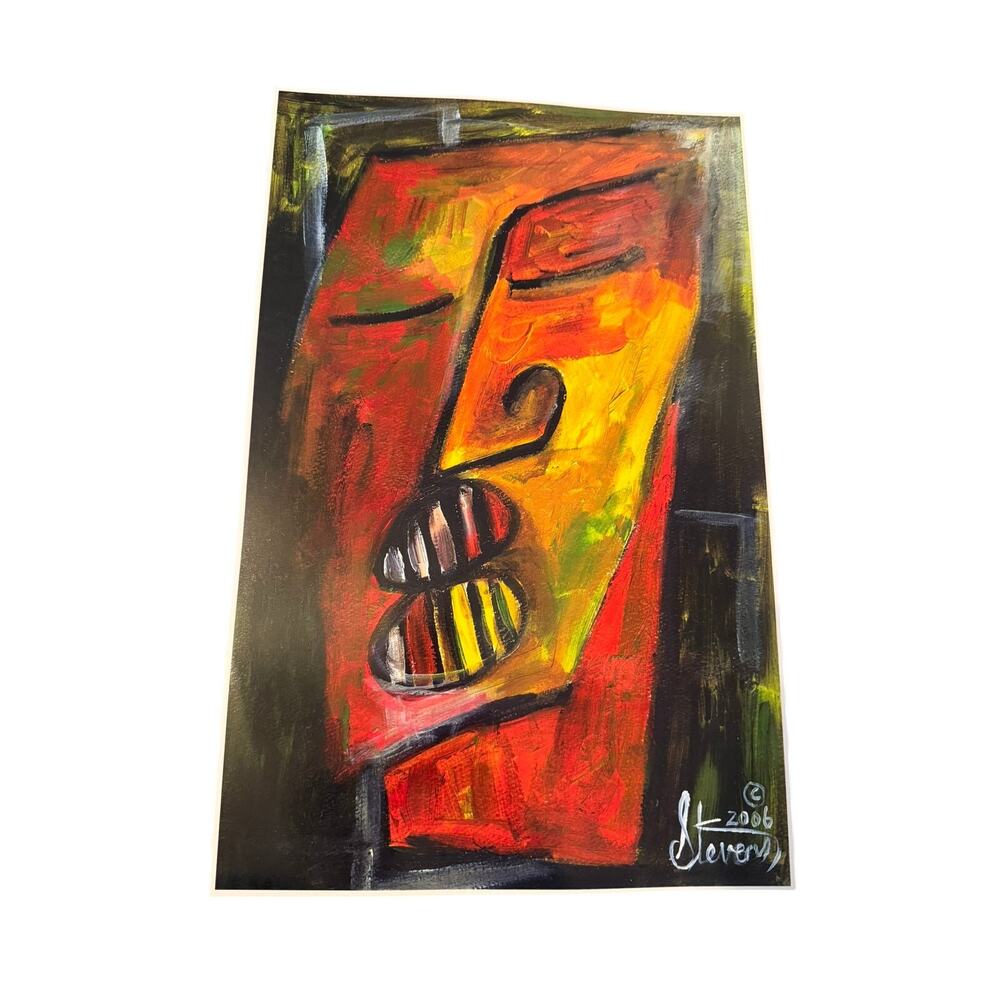 Original Abstract Face Painting Larry Stevens 2006 Signed Art
